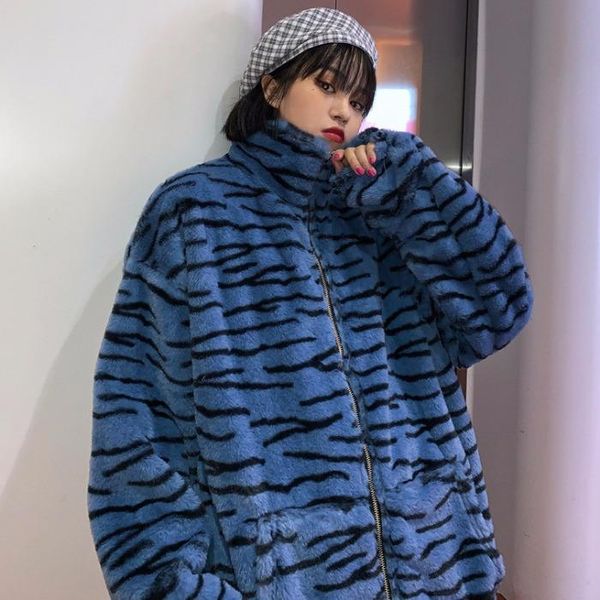 

поддельный soft fur coat волоса сыпучего contrast зебра теплый полосатый куртка streetwear женщины человек карман водолазка luxury толстовки, Black;brown
