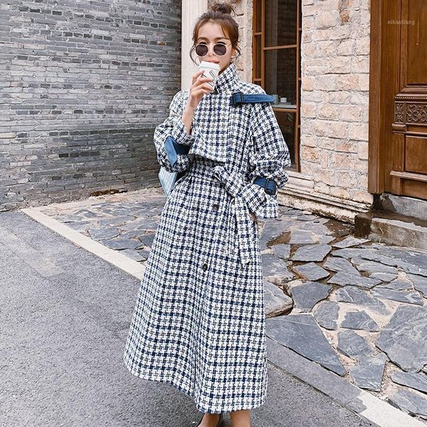 

women's wool & blends women's woolen jacket long houndstooth tweed 2021 winter fashion thicken loose single-breasted lapel below t, Black