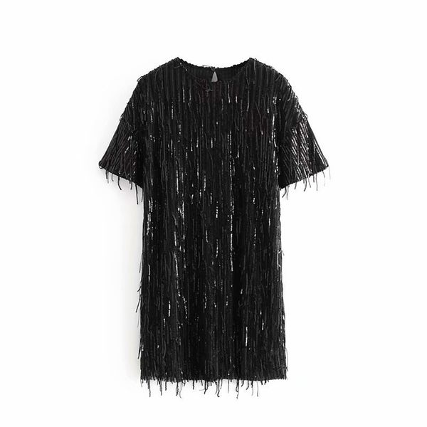 

2021 new new women the neck short sleeve decoration mini-female sequins dressed up as party-girls straight mujer 9dnz, Black;gray