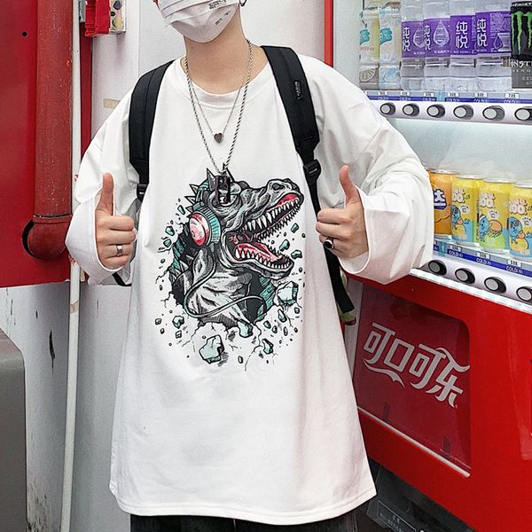 

2021 autumn cotton harajuku dinosaur women casual cartoon loose long sleeve t-shirt female round neck tees cd6u, White