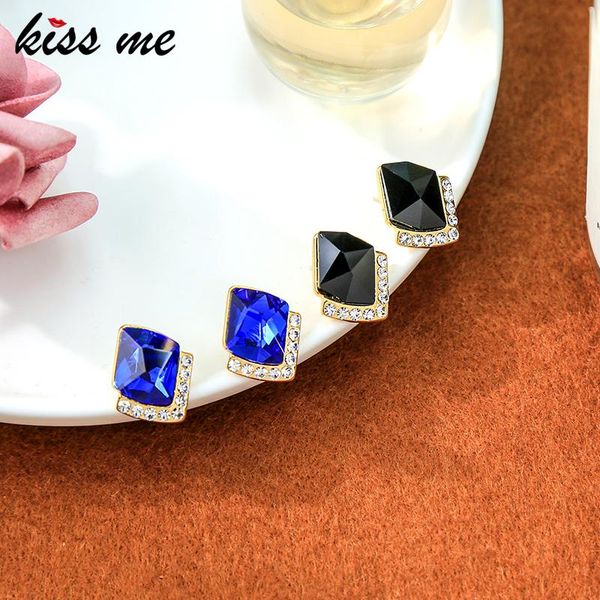 

stud kissme geometric blue black glass earrings for women delicate crystal gold color fashion jewelry accessories, Golden;silver