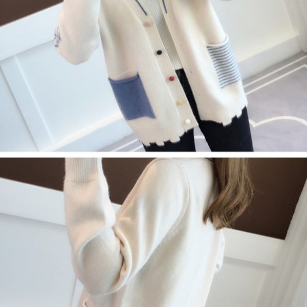 

q1ikm and sweater women's autumn 2019 winter students korean style new loose slimming sweater coat western style outerwear knitted card, White;black