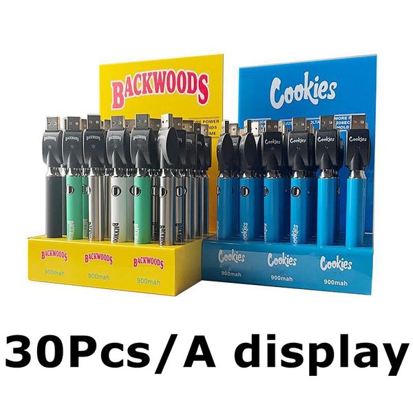 

cookies backwoods preheat vv battery 900mah bottom voltage adjustable usb charger vape pen for 510 cartridges 30pcs a display box