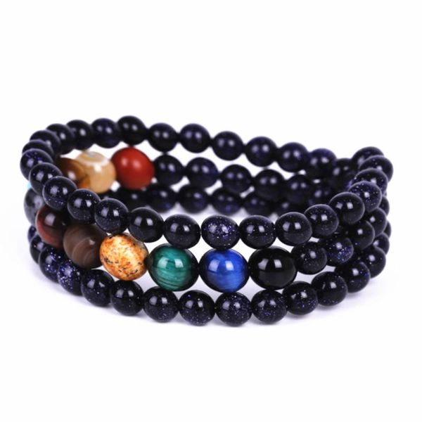 

multi-layer natural stone chakra beads bracelets men universe premium space solar system planets bracelet for women jewelry, Black