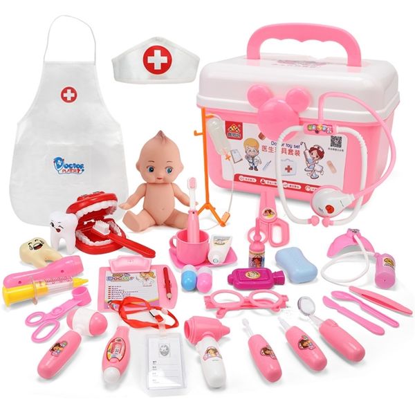 

21-39pcs children pretend doctor nurse toy set portable suitcase simulation medical kit kids educational role play toys y200428
