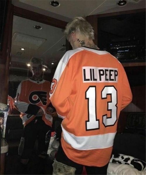 

fashion star lil peep #13 philadelphia flyers hockey jerseys stitched name and numbers orange black white mens youth women s-4xl
