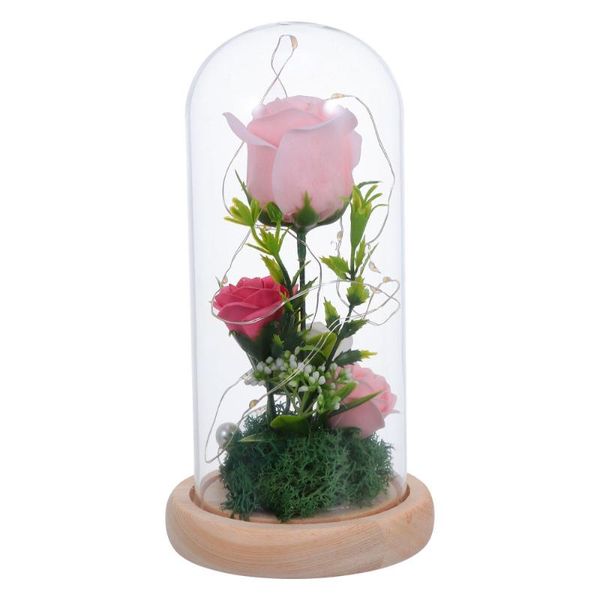 

1pc romantic artificial rose bouquet night atmosphere light with glass cover
