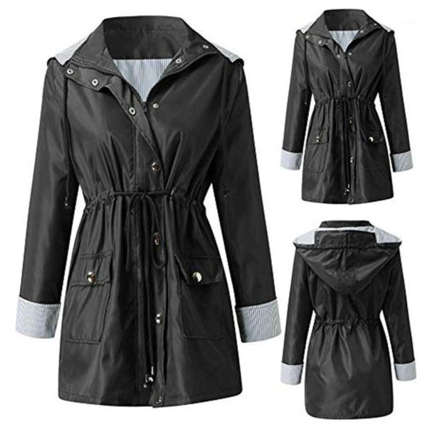 

camping hiking clothes women solid rain jacket outdoor plus size waterproof hooded raincoat windproof coat ropa senderismo mujer1, Tan;black