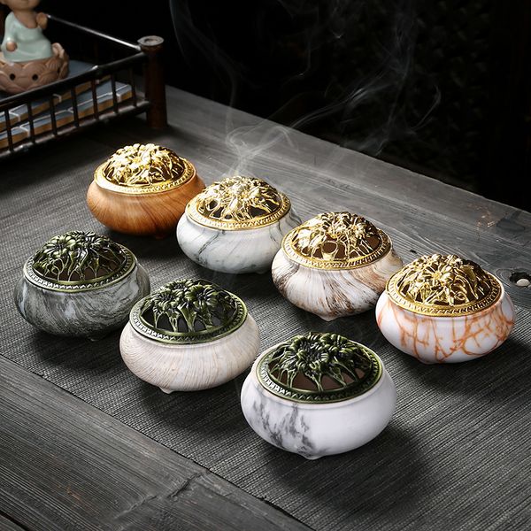

7 colors marble ceramics censer handicraft fragrance lamps fashion universal indoor room incense burner dhl