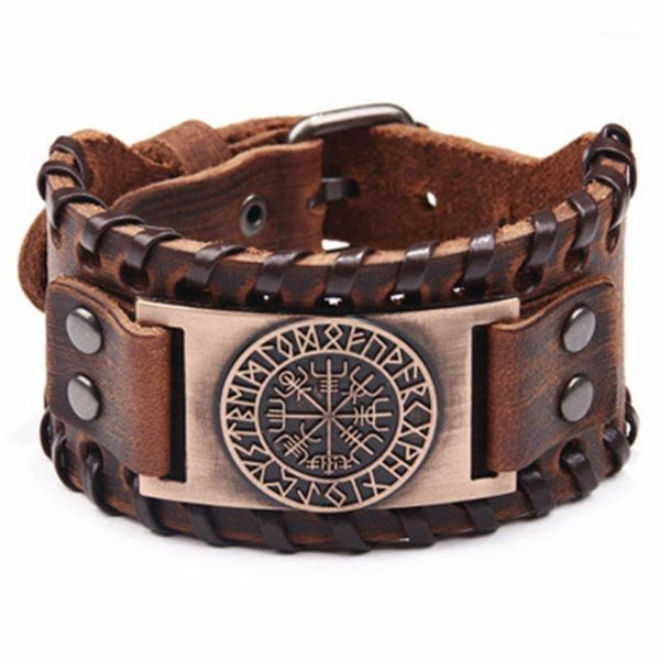 

charm bracelets odin symbol viking vegvisir compass bangles nordic runes wrap genuine leather men jewelry accessories1, Golden;silver
