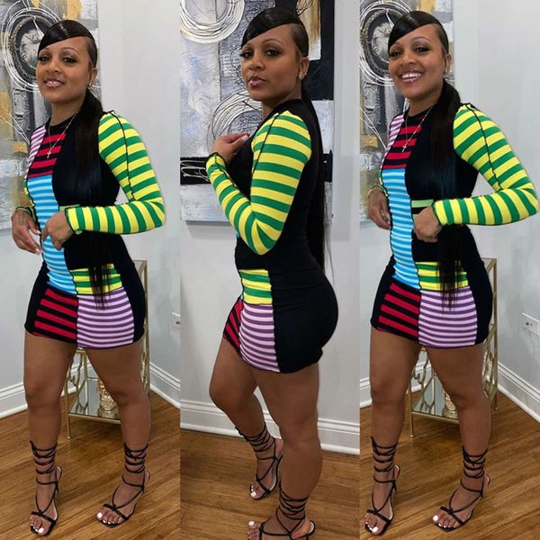 

2020 women's fashion casual color g8111 matching striped drs, Black;gray