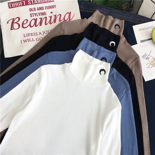 

svznx весна 2020 рубашки осени нового студента высокого воротник вышитая луна длинный рукав плотный tt-рубашка и 7pqoi дна и для женщин vers, White