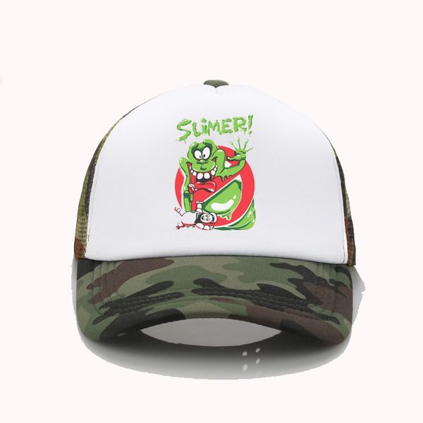 

slimer trucker hats ghostbusters 1984 film mesh net baseball cap sport hat for men women hip hop snapback caps streetwear, Blue;gray