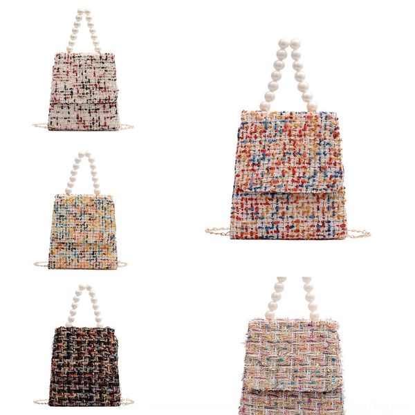 

gnbzf single 2019 new fashion versatile fabric girl small square pearl bag square hand handbag chain woven shoulder straddle small f7anf