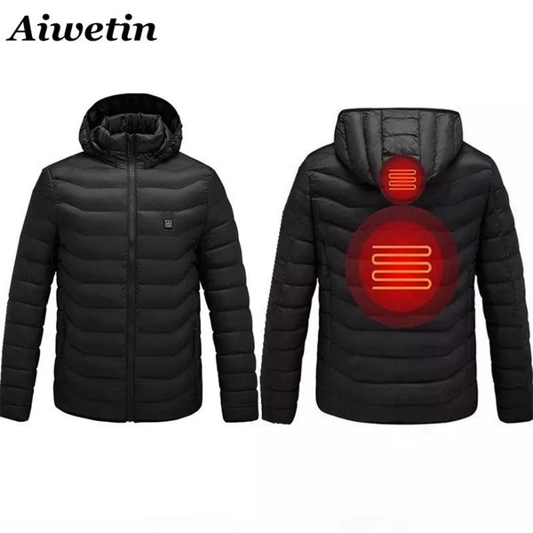 

men heated jackets outdoor parkas coat usb electric battery long sleeves heating hooded jackets warm winter thermal clothing 201209, Black