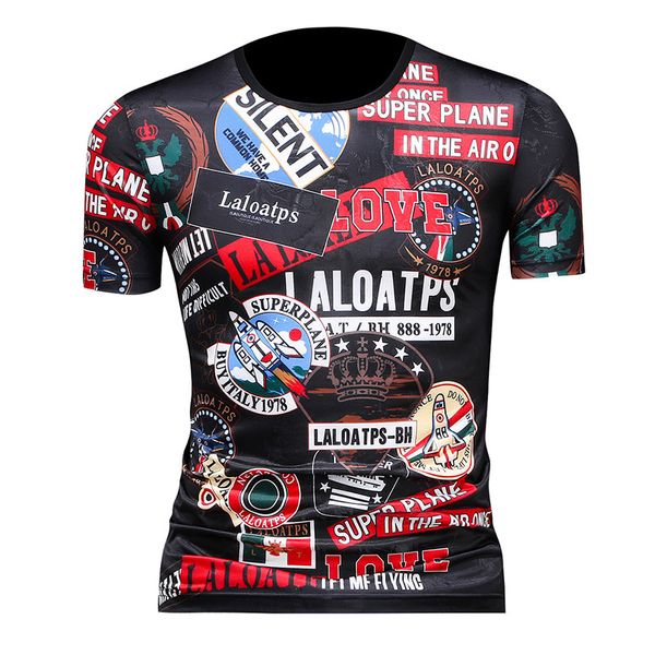 

men's 2020 summer trend short sleeve t-shirt youth personality digital printing round neck slim half sleeve bottoming shirt, White;black