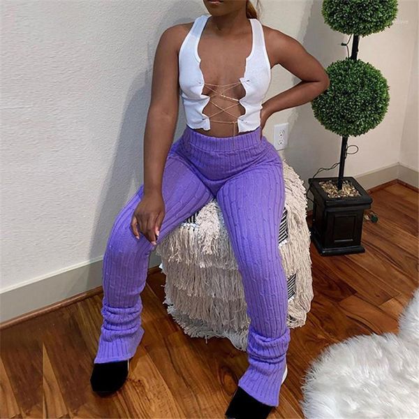 

meihuida 2020 women autumn stacked leggings knitted sporty stretchy high waist pants casual streetwear winter skinny fitness1, Black;white