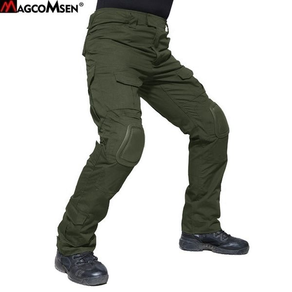 MAGCOMSEN Pantaloni tattici militari Uomini Rip-Stop Pantaloni da combattimento dell'esercito con ginocchiere Camouflage Caccia Airsoft Paintball Abbigliamento 201118