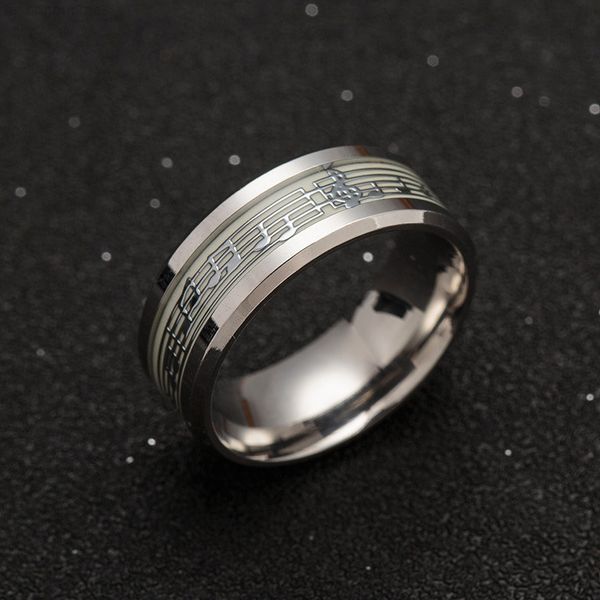 

factory94hrtitanium steel piano light-emitting sheet music musical notation luminous men's ring mix size 6-13#, Golden;silver