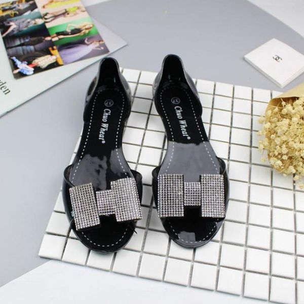 

женская обуви летний новый 2020 fish mouth flat sandals мода сладкая бабочка лук антипробуксовочная желе женщин сандалии, Black