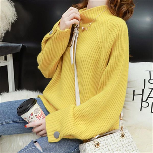 

2021 spring autumn women's sweater new arrivals female knitted pullover turtleneck solid long sleeve loose trendy lady clothing, White;black