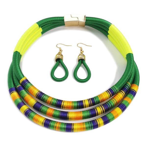 

manilai indian multilayer choker necklaces set women bib collar statement necklace earrings rope magnetism button boho jewelry 200923, Silver