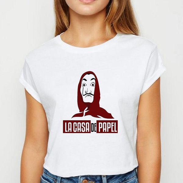 

la casa de papel tshirt cute printing design spring summer t shirt harajuku ladies girls plus size show thin o-collar t-shirt, White