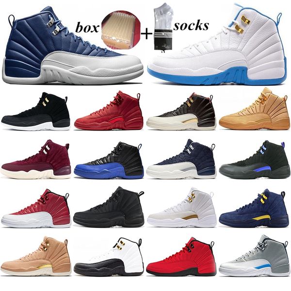 

with box 2021 jumpman 12 stone blue university gold dark concord reverse men basketball shoes mens 12s sports french blue men sneakers 40-47