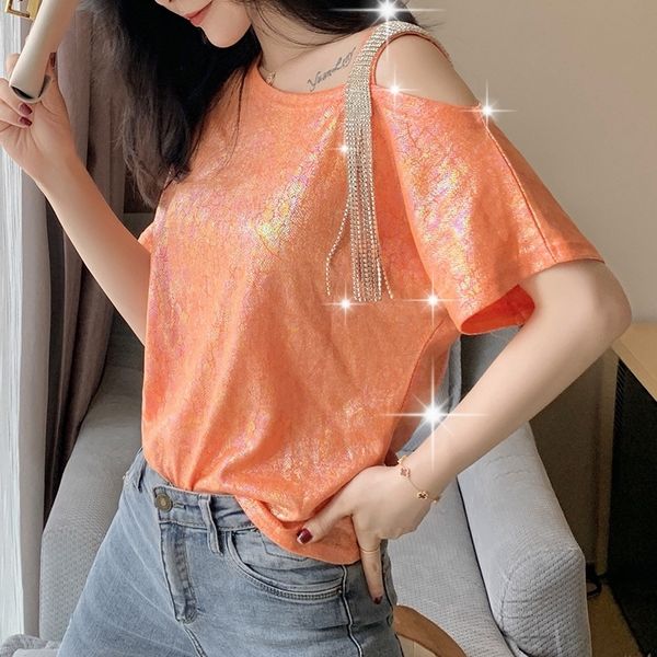 

fvmnu shirt tfor open 2020 summer new fashion temperament small machine western style sh super women shoulder tshort-sleeved shirt in, White