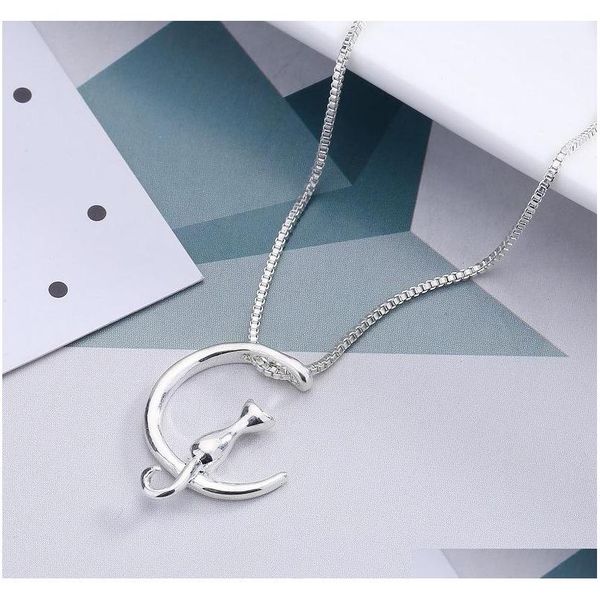 

fashion jewelry cute moon cat pendant necklace wo sqcozq new_dhbest, Silver