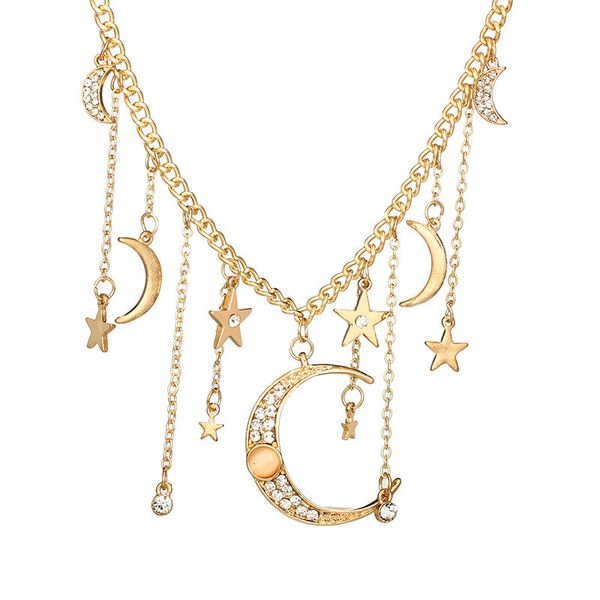 

fashion moon star necklaces & pendants for women rhinestone chokers necklace gold plated link chains jewelry gift, Silver