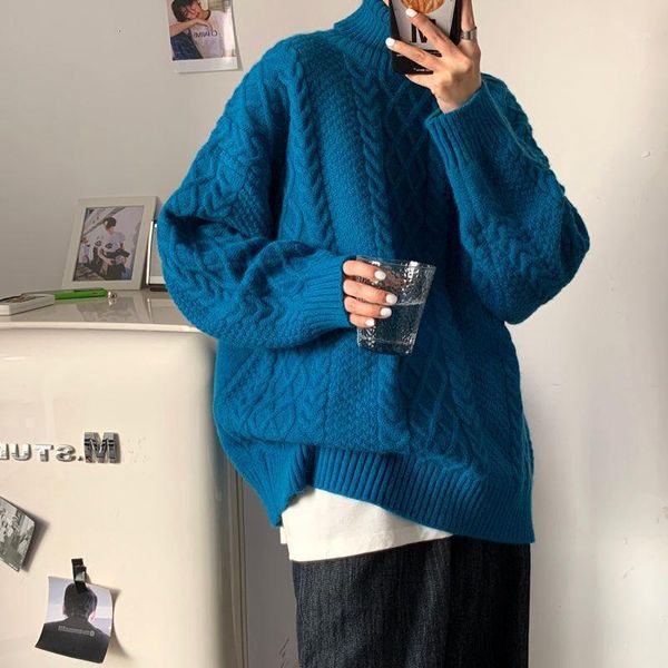 

men's solid color turtleneck sweater 2020 winter new women's korean loose sweater man fashion classic clothes1, White;black