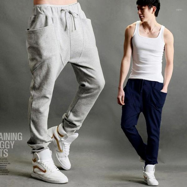 

cotton harem pants men's trousers elastic waist streetwear 2020 new baggy casual trousers1, Black