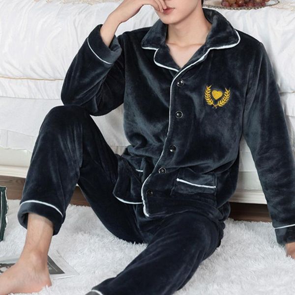

men's sleepwear men'pajamas warm men flannel winter thick pajama male long sleeve pijama casual pyjamas fleece sleep1, Black;brown