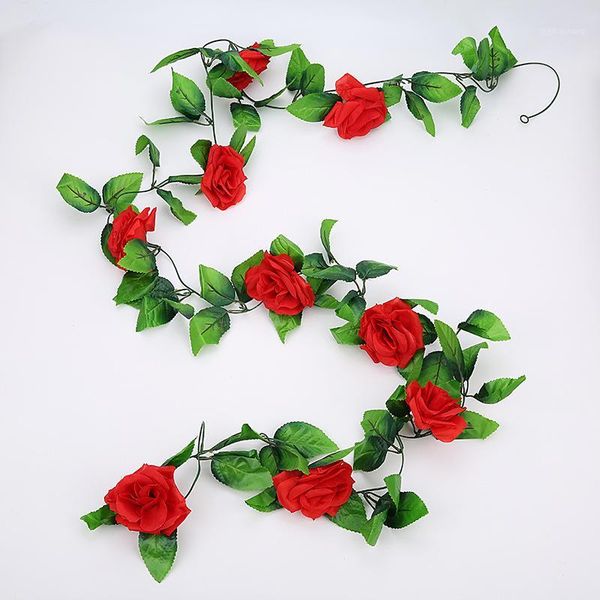 

decorative flowers & wreaths 245cm long artificial roses flower vine 9pcs silk rose 84pcs leaves fake vines hanging rattan for wedding1