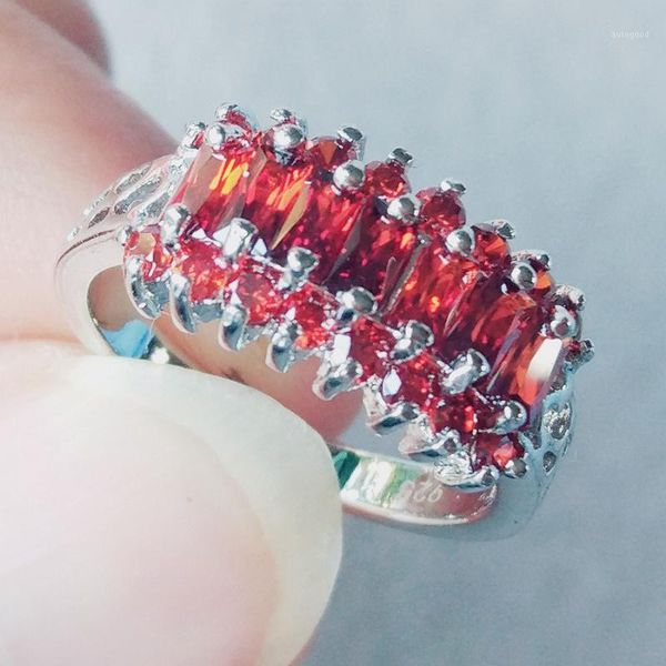 

band rings aimolies rectangle red garnet 2*4mm sterling silver jewelry ring q10031