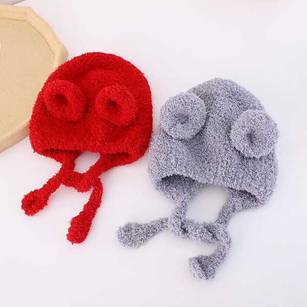 

children's warm stripe knitted hat ball baby hat woolen children's baby autumn and winter1, Blue;gray