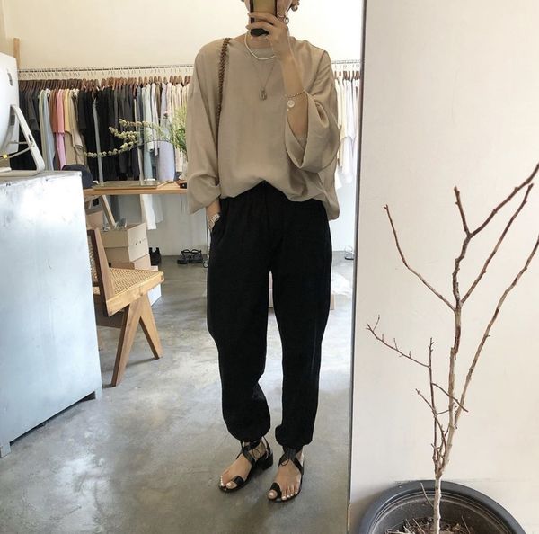 

guanw tencel texture round shirt shirt comfortable comfortable thin cold wind neck drawstring leggings ddcja, Gray