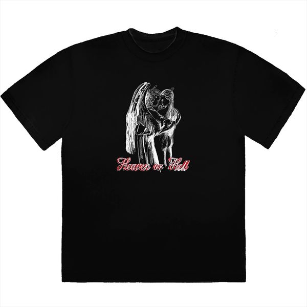 

2021 new travis scott don toliver heaven or hell t-shirt hip hop short sleeve cotton men t shirt a9ad, White;black