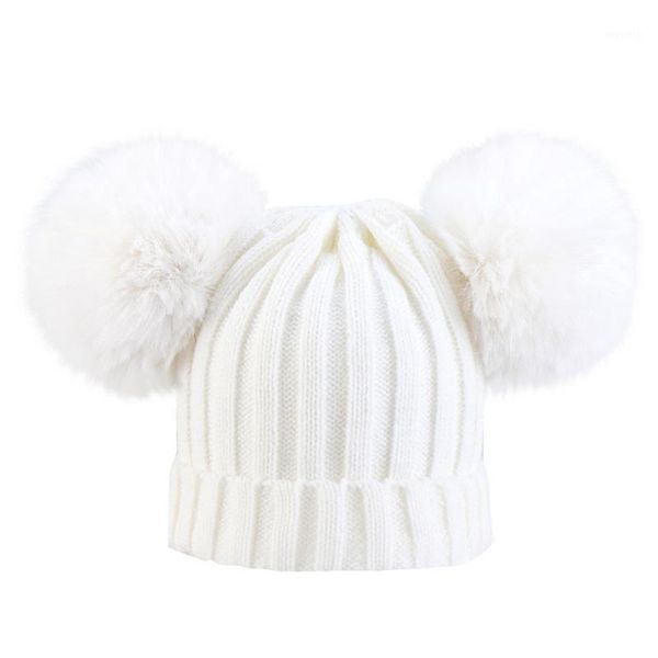 

caps & hats fashion baby knitting wool hemming hat keep warm winter hiarball fur ball cap kid plush earmuffs children christmas#e201, Yellow