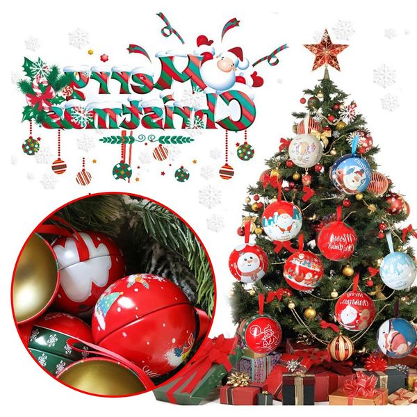 

4@ decorations new design christmas home cute decoration round ball pendant spherical candy gift packaging tin box