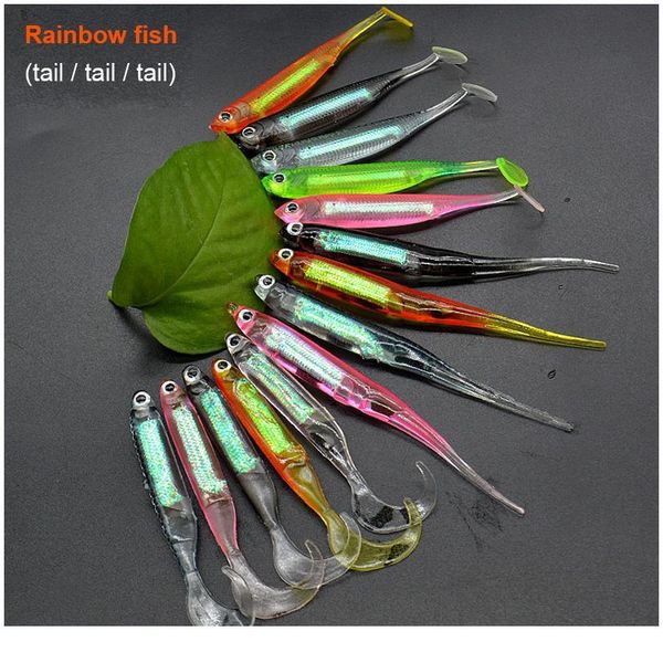 

3pcs/lot fishing soft bait t tail rainbow fish lure 7cm 9cm 2g 3g fishing lures rainbow color sequin swing fishing spin sqcvkg
