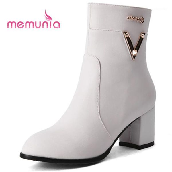 

boots memunia 2021 ankle for women punk metal decoration fashion high heels winter big size 30-441, Black