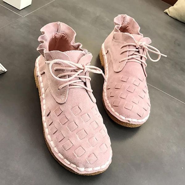 

new 2020 head layer cowhide pure handmade weave shoes lady the retro art mori girl shoes lady casual 2color, Black