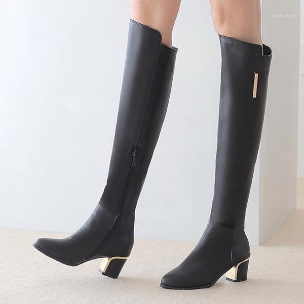 

boots arrivals classic big size 47 chunky heels chic winter shoes women cozy for walk riding knee high boot female1, Black