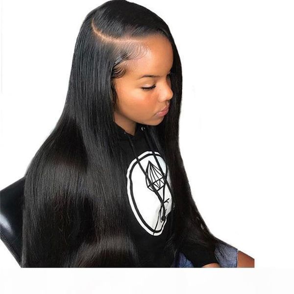 

wholesale 18inch 150% density 360 lace front human hair wigs for women black silky straight brazilian lace front wig pre plucked remy, Black;brown