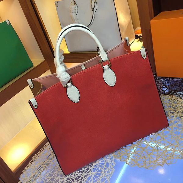 

2019 large shopping bags 41cm designer shoulder bag contrast color beach bags genuine leather handbag crossbody purse messenger handbags