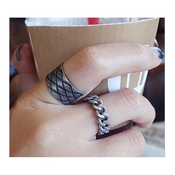 

2 pcs / set europe and the united states retro chain two-piece ring to do the old stree sqcowy queen66, Golden;silver