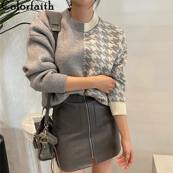 

colorfaith new 2021 women autumn winter sweaters knitted cheered warm thien fashionable wild vintage pullovers sw1555jx, Black