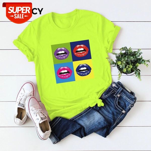 

jfuncy lips print summer women tshirt female short sleeve harajuku shirt femme office mom plus size graphic tees #mk9g, White